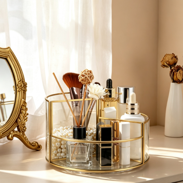 3-Slot Rotating Glass Makeup Organizer