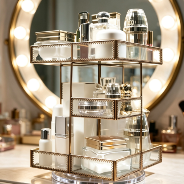 Rotating Glass Makeup Organizer Stand