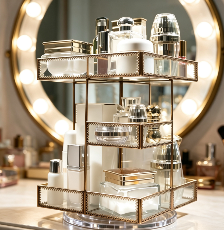 Rotating Glass Makeup Organizer Stand