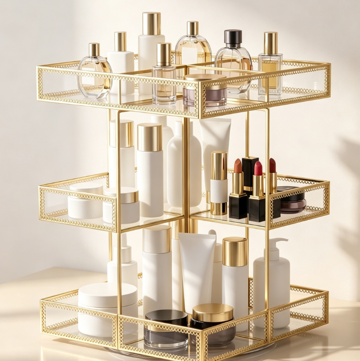4-Tier Rotating Glass Makeup Organizer
