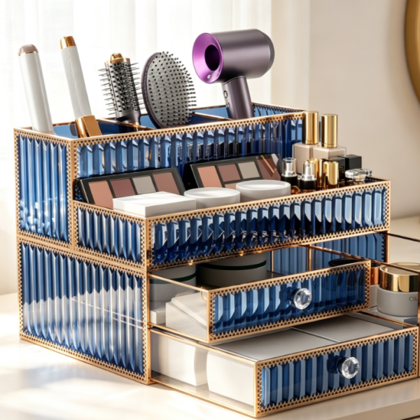 Tempered Glass Makeup Organizer Stand