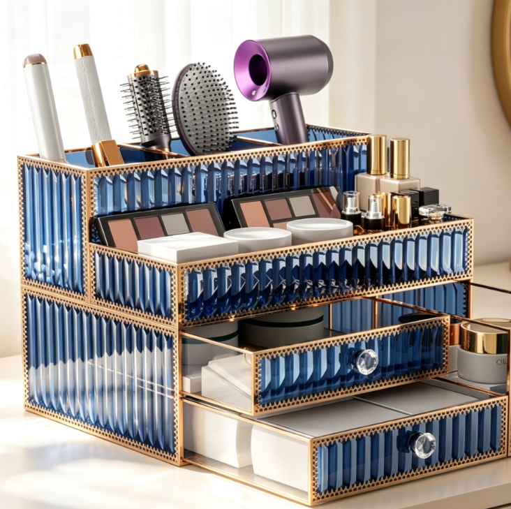 Tempered Glass Makeup Organizer Stand