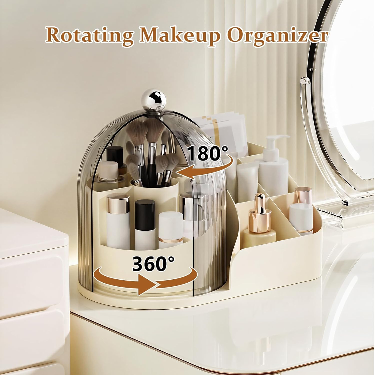 Rotating Makeup Organizer with Dust Cover - Image 2