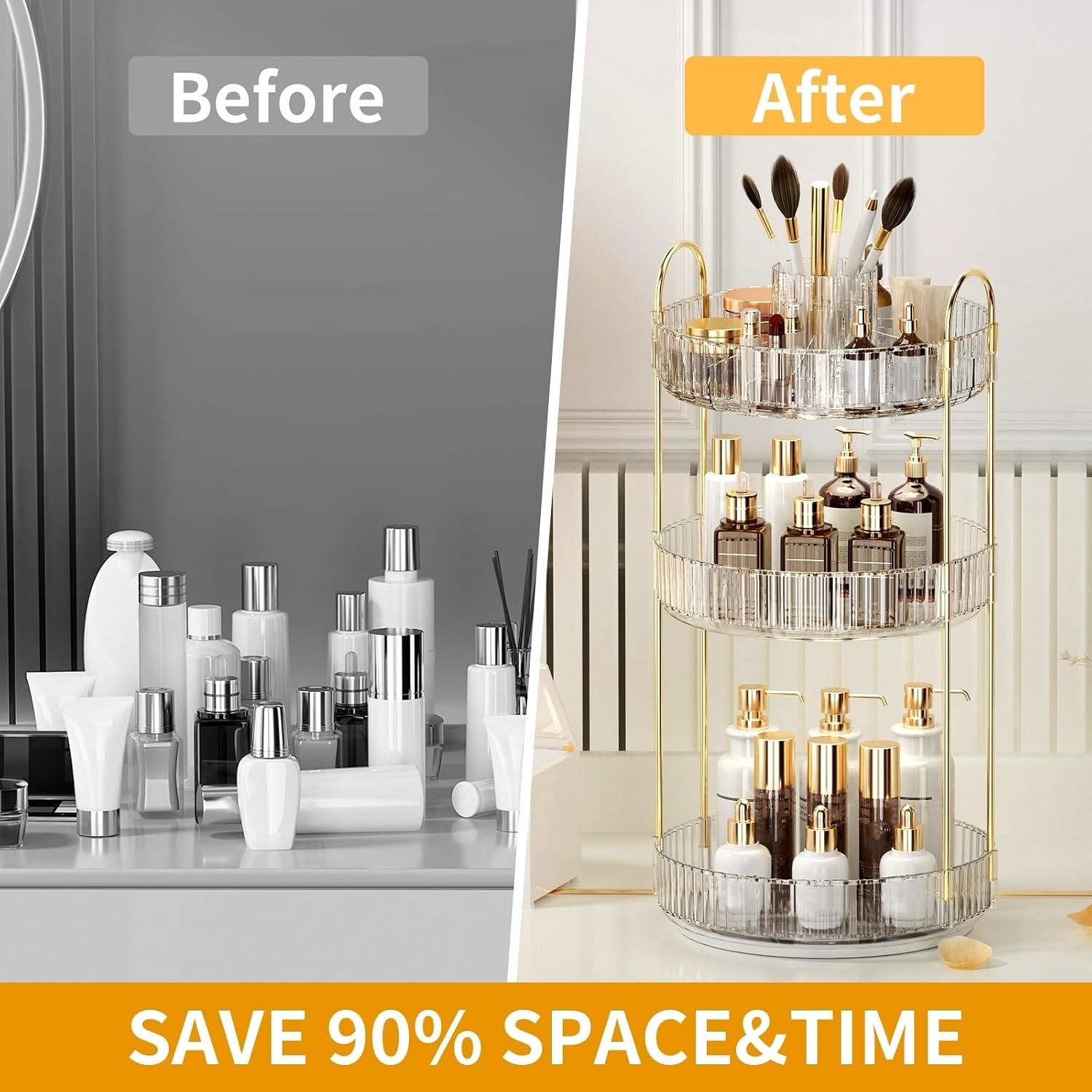 3-Tier Rotating Makeup Organizer Stand - Image 2